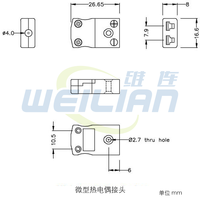 微型热电偶连接器插头和插座外形尺寸 上海億彩电子