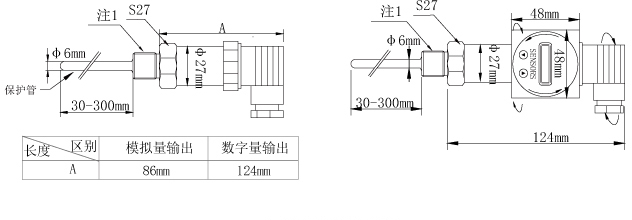 TR20一体化温度变送器 一体式探杆无冷端尺寸图 億彩电子