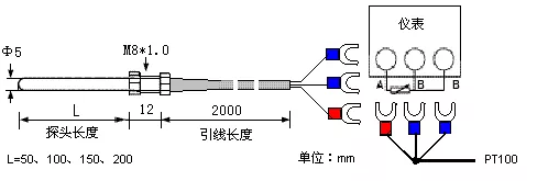 PT100热电阻接线图 億彩温度传感器