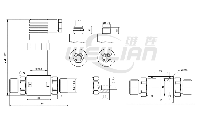 紧凑型差压变送器PM-P202C 尺寸图 億彩压力传感器