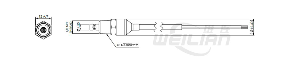 汽车测温温度传感器 抗冲击高振动pt100温度探头 尺寸图 億彩温度传感器